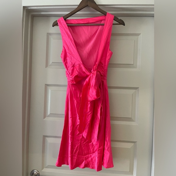 NWOT Amanda Uprichard Pink Silk Bow Back Mini Dress - Picture 3 of 4